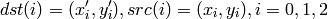 dst(i)=(x'_i,y'_i),
src(i)=(x_i, y_i),
i=0,1,2