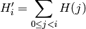 H'_i =  \sum _{0  \le j < i} H(j)