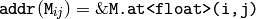 \texttt{addr} ( \texttt{M} _{ij})= \& \texttt{M.at<float>(i,j)}